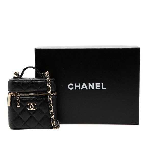 Chanel Matelasse Coco Mark Small Vanity Bag Chain Shoulder Bag Black Caviar - Picture 7 of 7